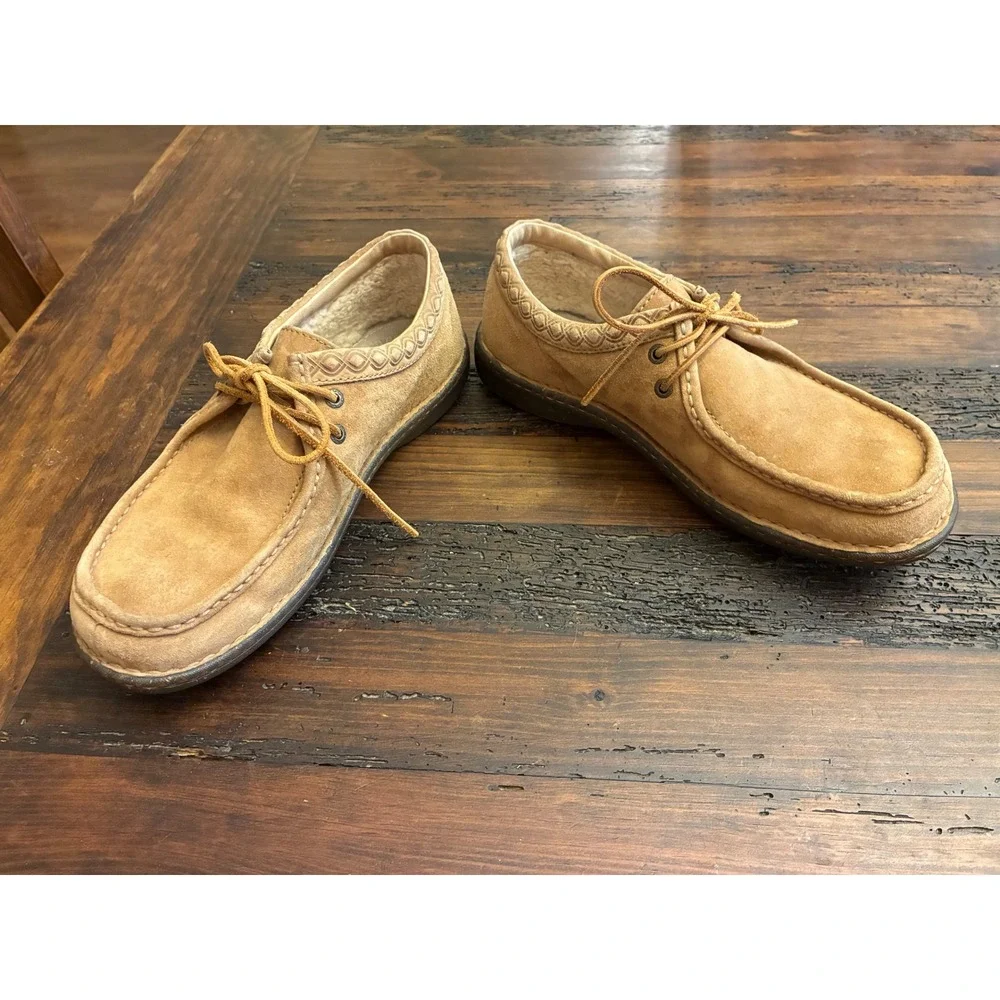 UGG Hermosa Moc Toe Oxfords Men's Size 10 Luxury Leather Cozy Casual Lace Up Tan